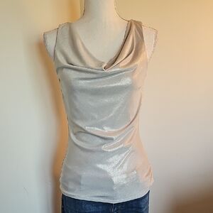 White House Black Market Shimmering Grey Cowl Neck Top